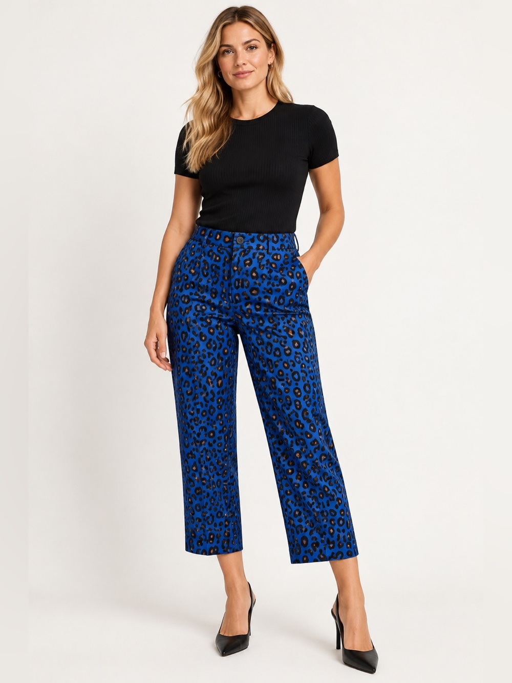 Banana Republic Logan Blue Leopard Satin Crop Pants Size 10 NWT